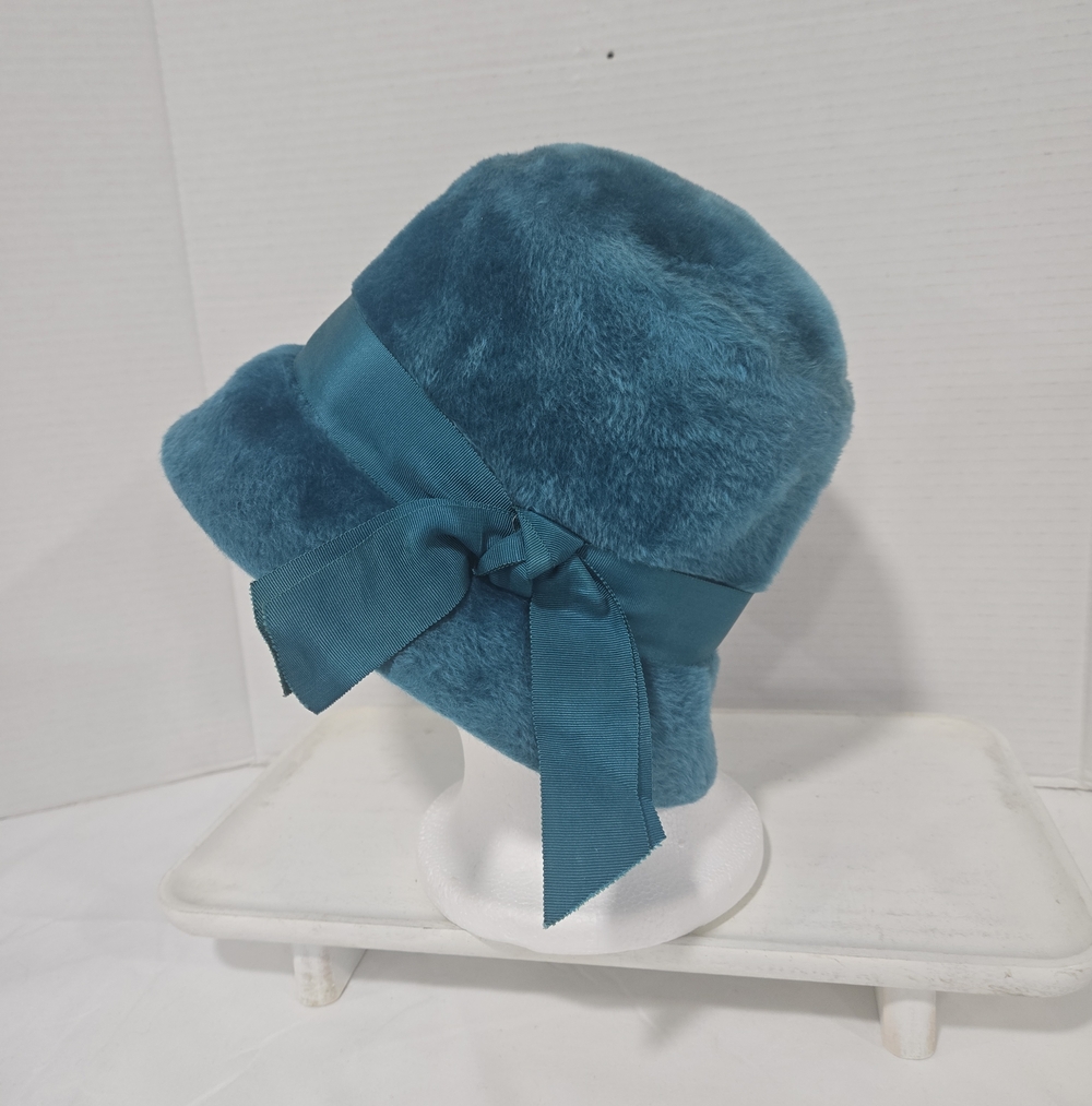 VTG 1960s Faux Fur Cloche Hat Glam Retro Old Hollywood Fedora Medium